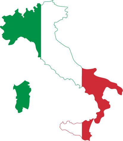 shape of Italy overlayed with the Italian flag